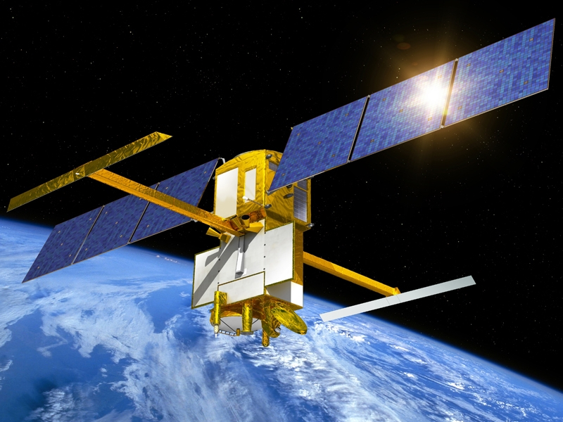 Vue d'artiste du satellite SWOT (radar altimétrique, lancement prévu en 2021)